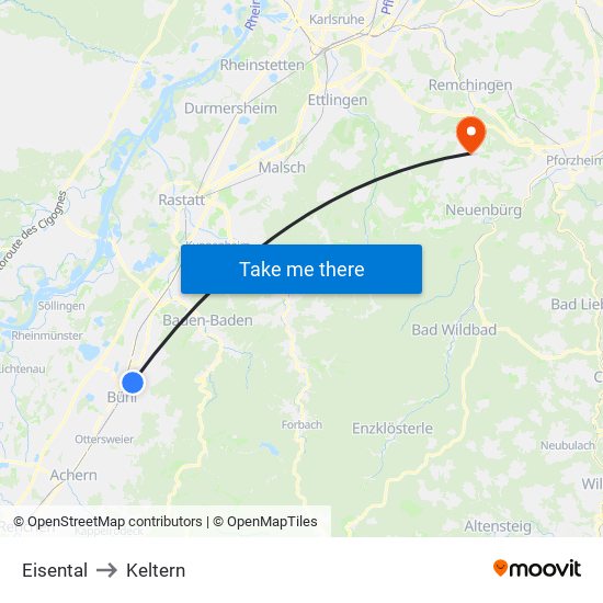 Eisental to Keltern map