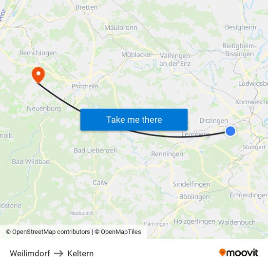 Weilimdorf to Keltern map