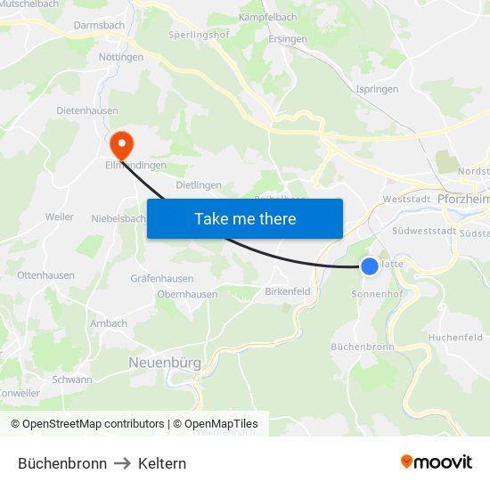 Büchenbronn to Keltern map