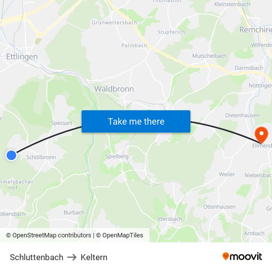 Schluttenbach to Keltern map