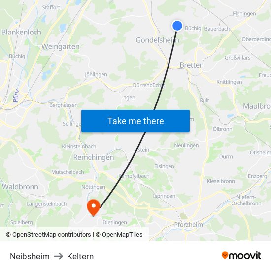 Neibsheim to Keltern map