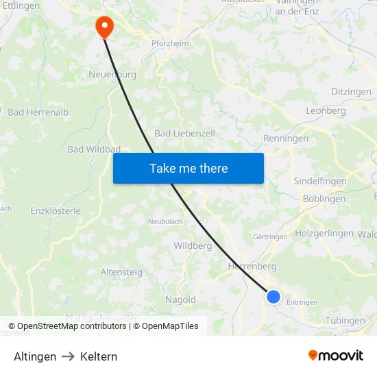 Altingen to Keltern map