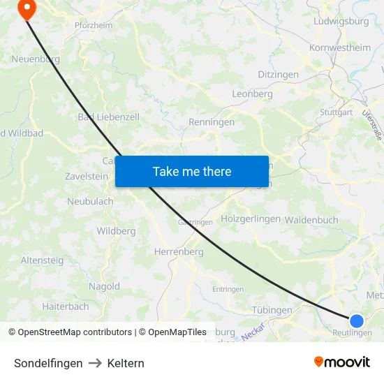 Sondelfingen to Keltern map