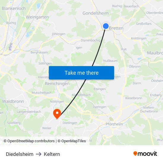 Diedelsheim to Keltern map