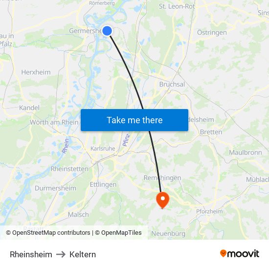 Rheinsheim to Keltern map