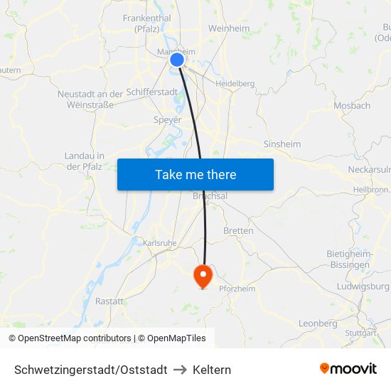 Schwetzingerstadt/Oststadt to Keltern map