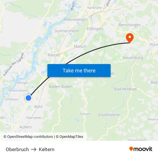 Oberbruch to Keltern map