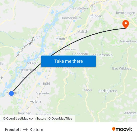 Freistett to Keltern map