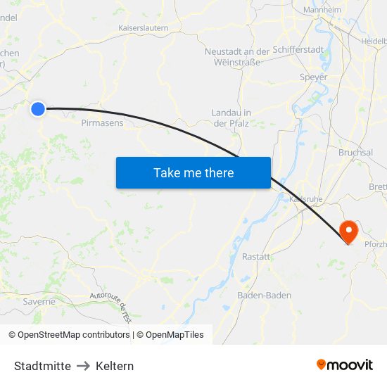 Stadtmitte to Keltern map