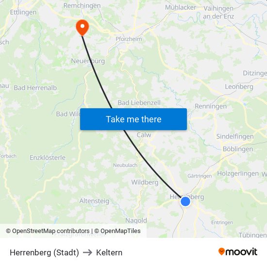 Herrenberg (Stadt) to Keltern map