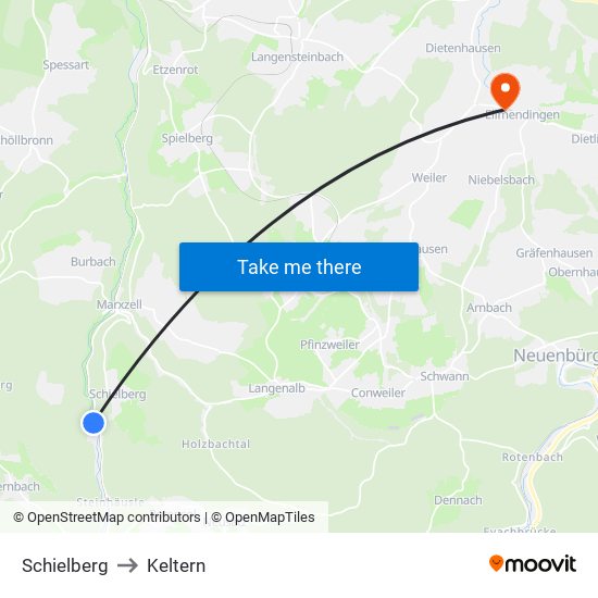 Schielberg to Keltern map