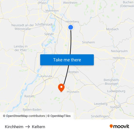 Kirchheim to Keltern map