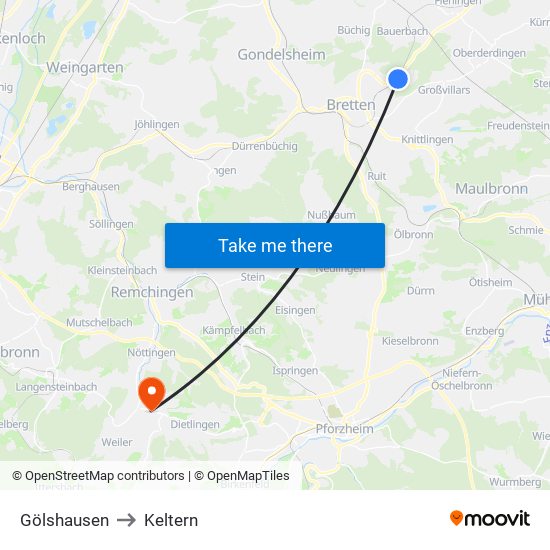 Gölshausen to Keltern map