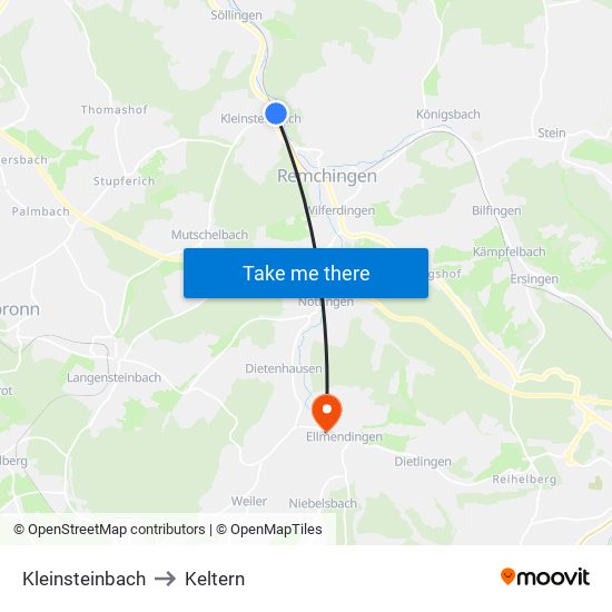 Kleinsteinbach to Keltern map