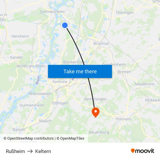 Rußheim to Keltern map