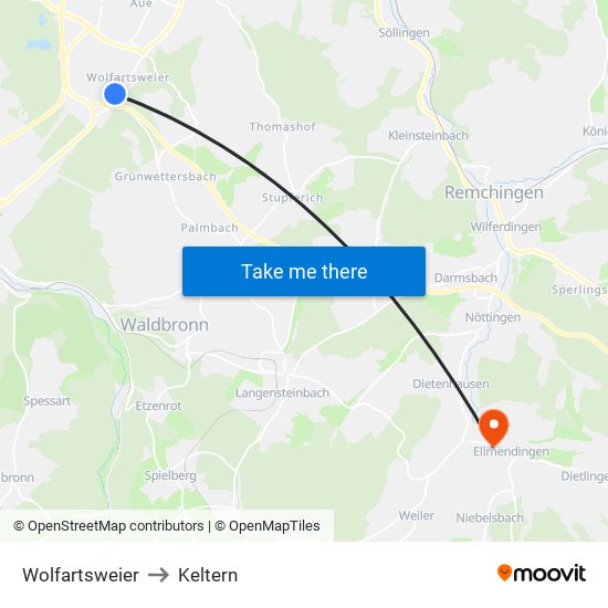 Wolfartsweier to Keltern map