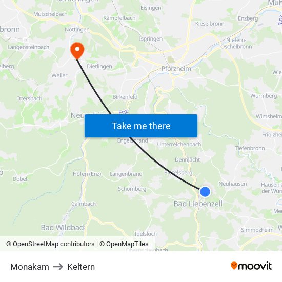 Monakam to Keltern map