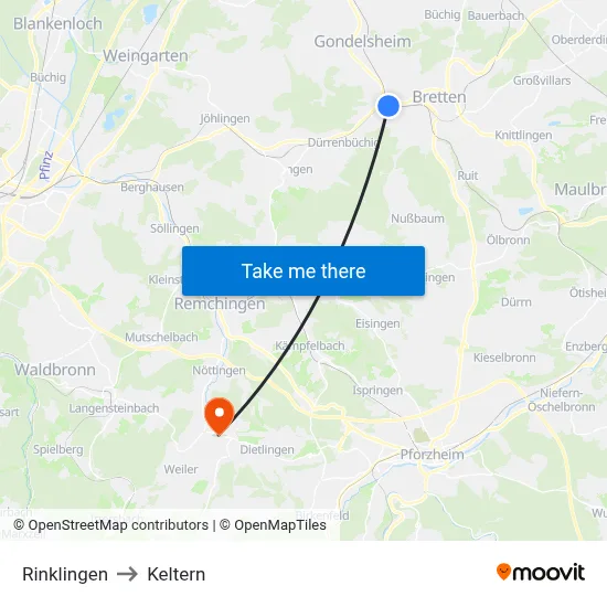 Rinklingen to Keltern map