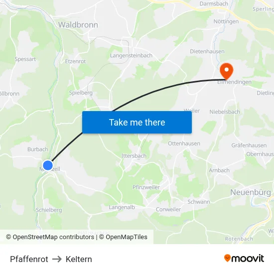 Pfaffenrot to Keltern map