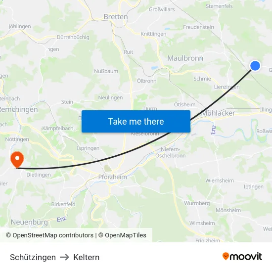 Schützingen to Keltern map