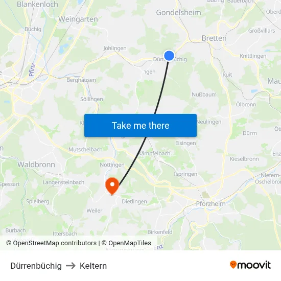 Dürrenbüchig to Keltern map