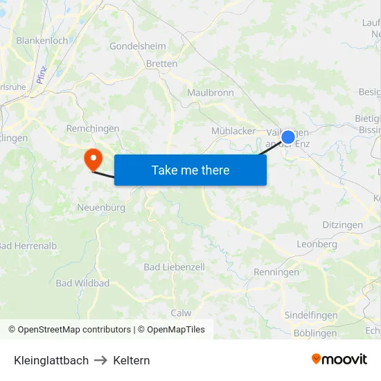 Kleinglattbach to Keltern map