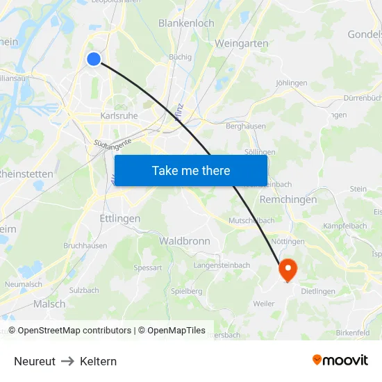 Neureut to Keltern map