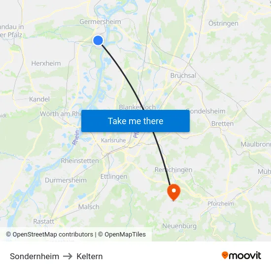 Sondernheim to Keltern map