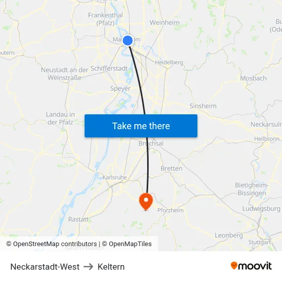 Neckarstadt-West to Keltern map