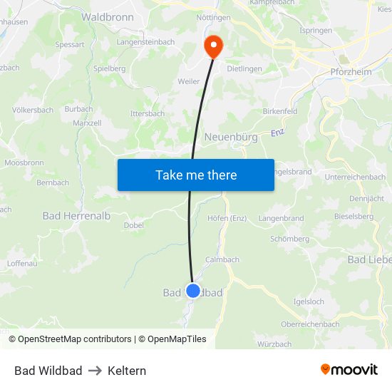 Bad Wildbad to Keltern map