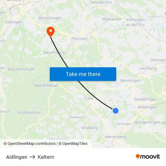 Aidlingen to Keltern map