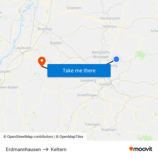 Erdmannhausen to Keltern map