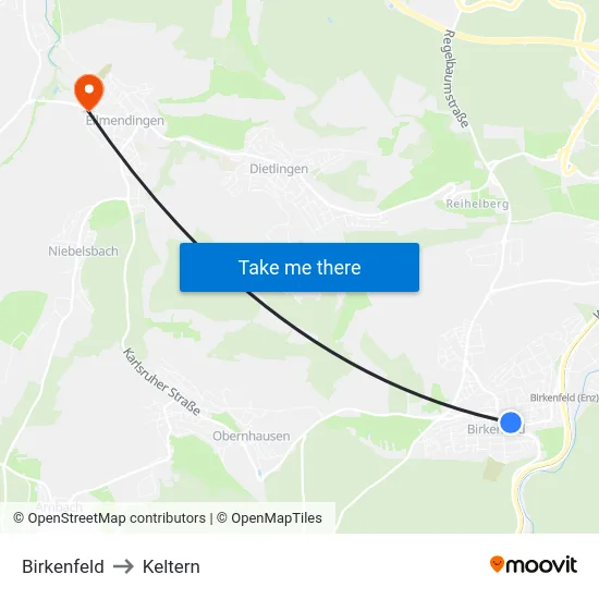 Birkenfeld to Keltern map