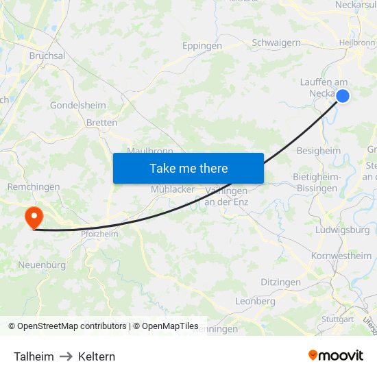 Talheim to Keltern map