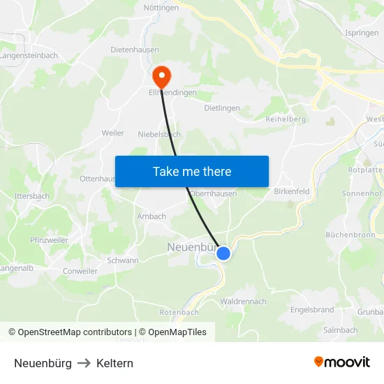 Neuenbürg to Keltern map