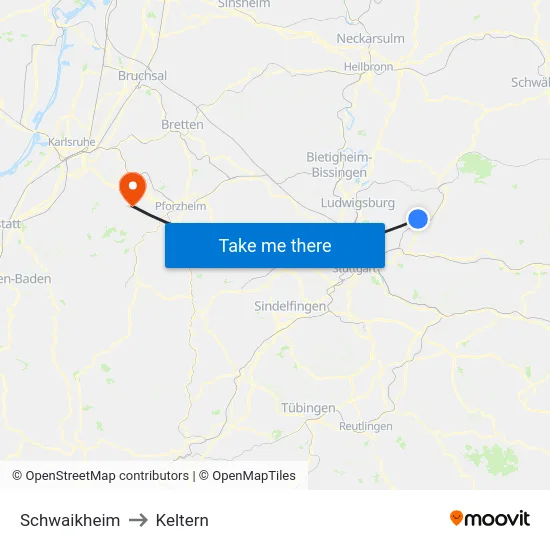 Schwaikheim to Keltern map