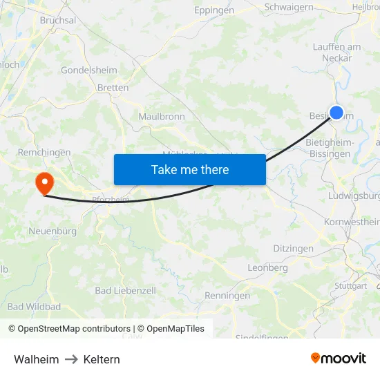 Walheim to Keltern map