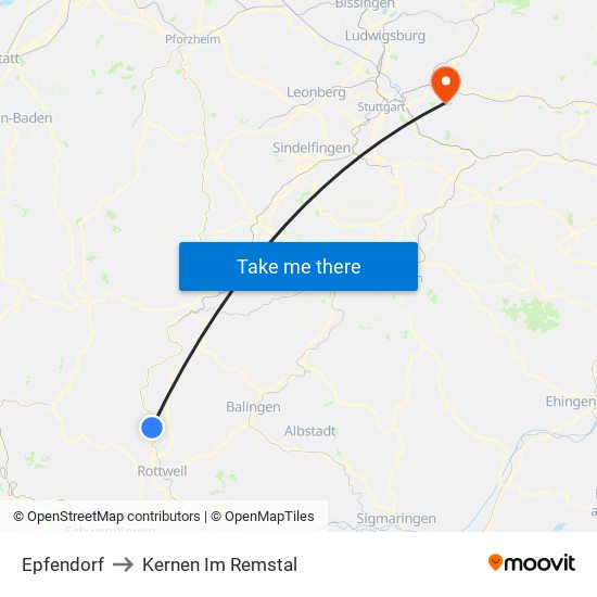 Epfendorf to Kernen Im Remstal map
