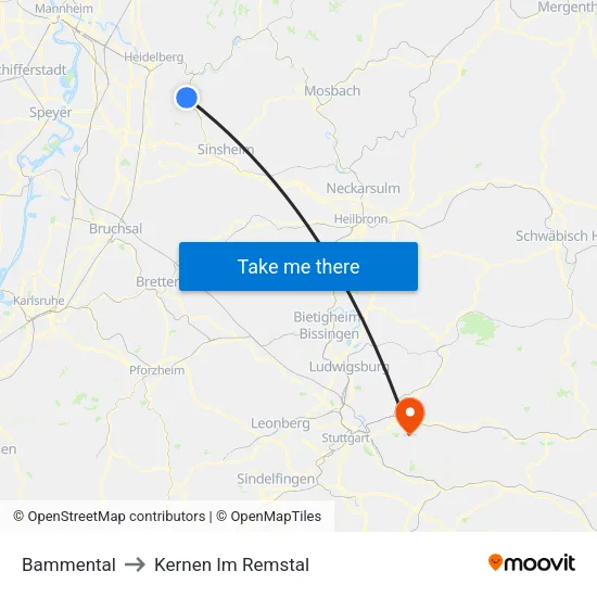 Bammental to Kernen Im Remstal map