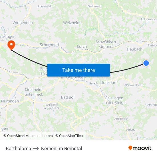 Bartholomä to Kernen Im Remstal map