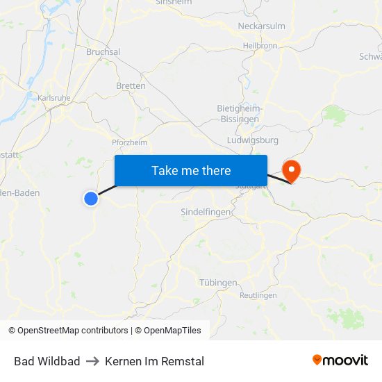 Bad Wildbad to Kernen Im Remstal map
