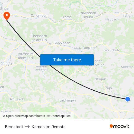 Bernstadt to Kernen Im Remstal map