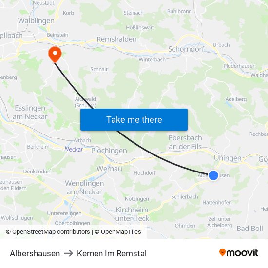 Albershausen to Kernen Im Remstal map