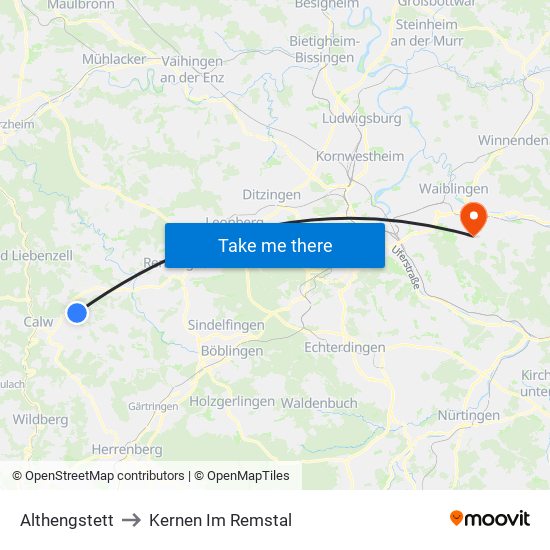 Althengstett to Kernen Im Remstal map