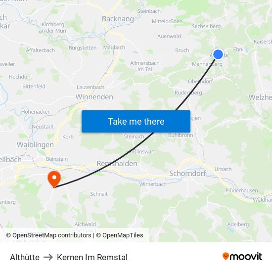 Althütte to Kernen Im Remstal map