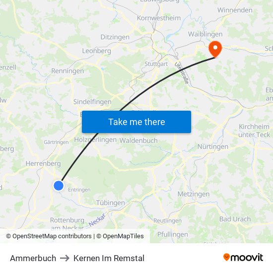 Ammerbuch to Kernen Im Remstal map