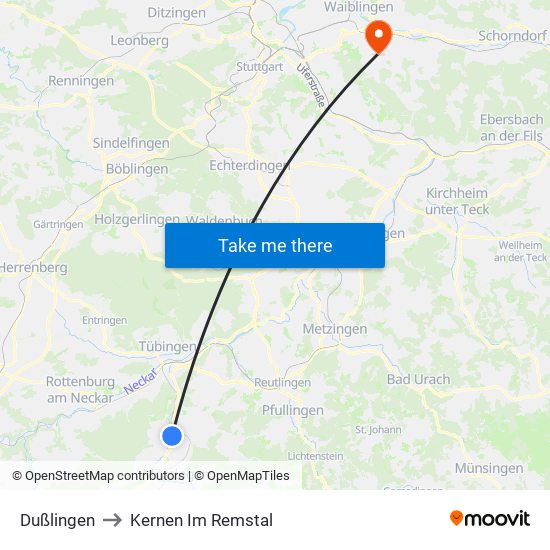 Dußlingen to Kernen Im Remstal map