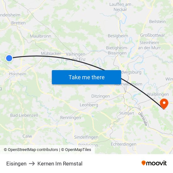 Eisingen to Kernen Im Remstal map