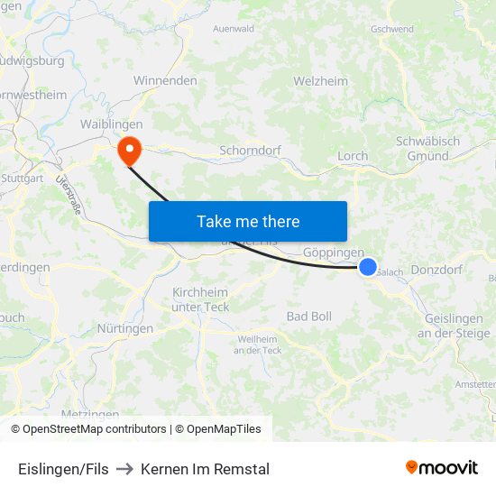 Eislingen/Fils to Kernen Im Remstal map