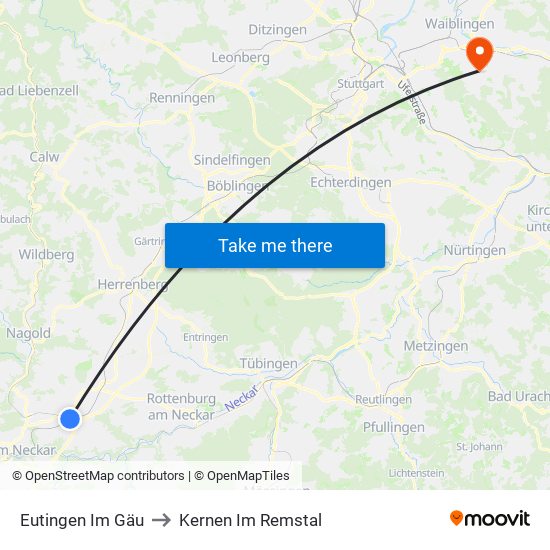 Eutingen Im Gäu to Kernen Im Remstal map